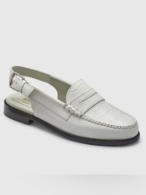 GH Bass Whitney Slingback Loafers White Croc Embossed Size 9
